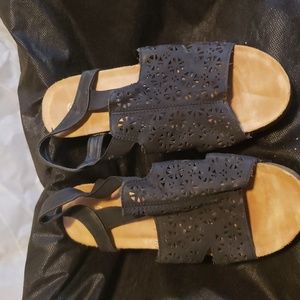 Black wedge sandals